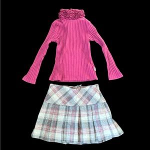 IL GUFO**Outfit Set**Pink Ruffled Top w/ Grey Plaid Skir***Size 4 $539